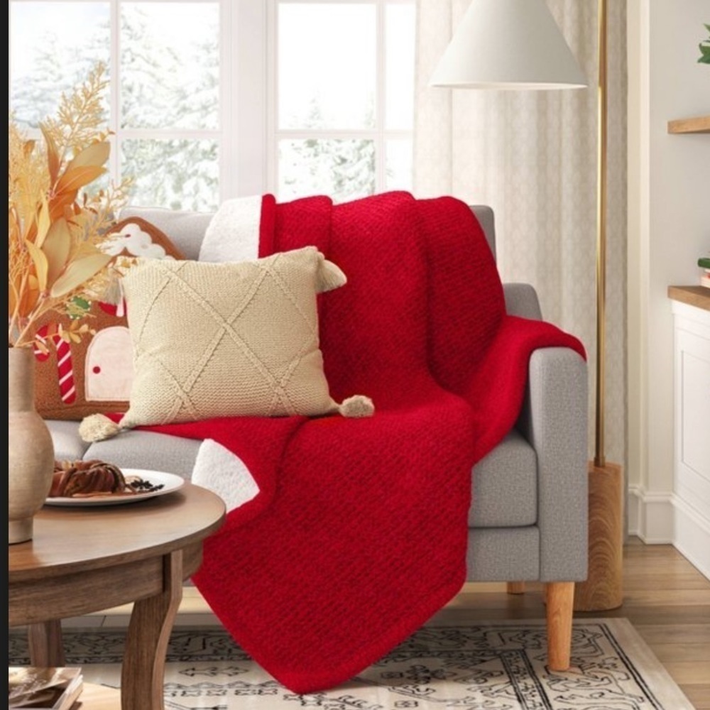Threshold Red Throw Blanket with Faux Shearling Reversible